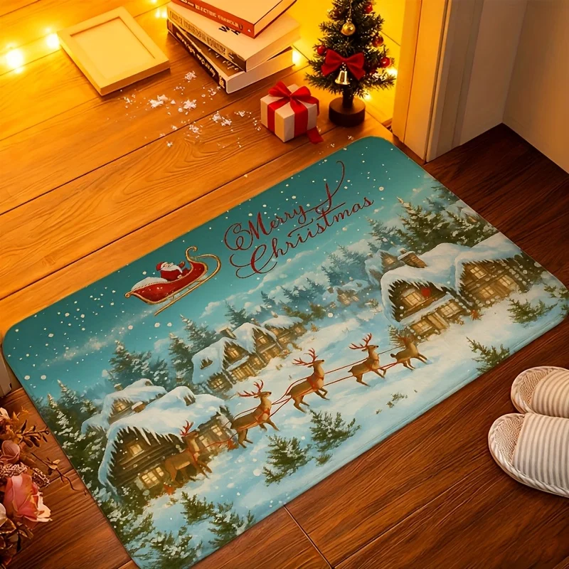 Santa Reindeer Sleigh print door mat,living room,kitchen,indoor,porch Rug,Entry Door Mat Washable home decor Christmas Gift