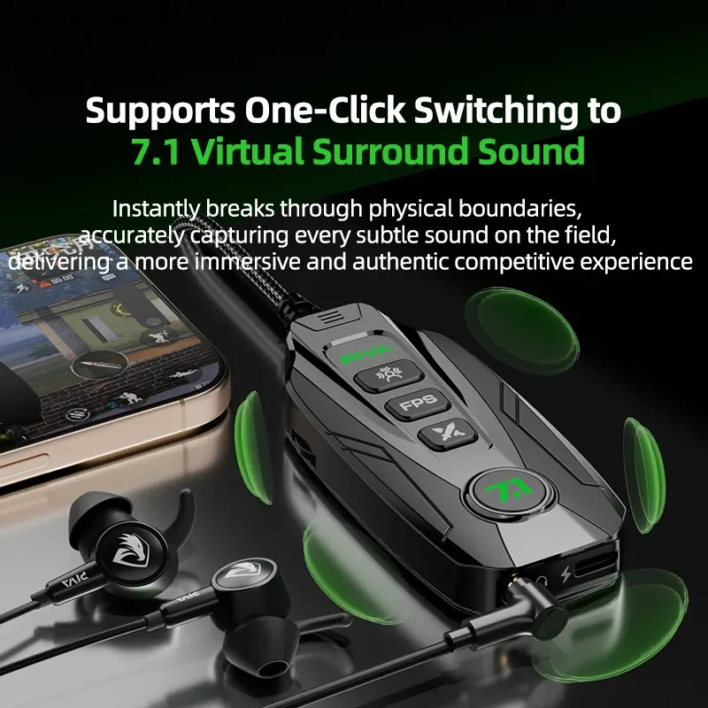 سماعات ألعاب PIVA GS20 بطاقة صوت خارجية 3.5 ملم إلى محرك Type-C مجاني 7.1 USB اتصال خارجي