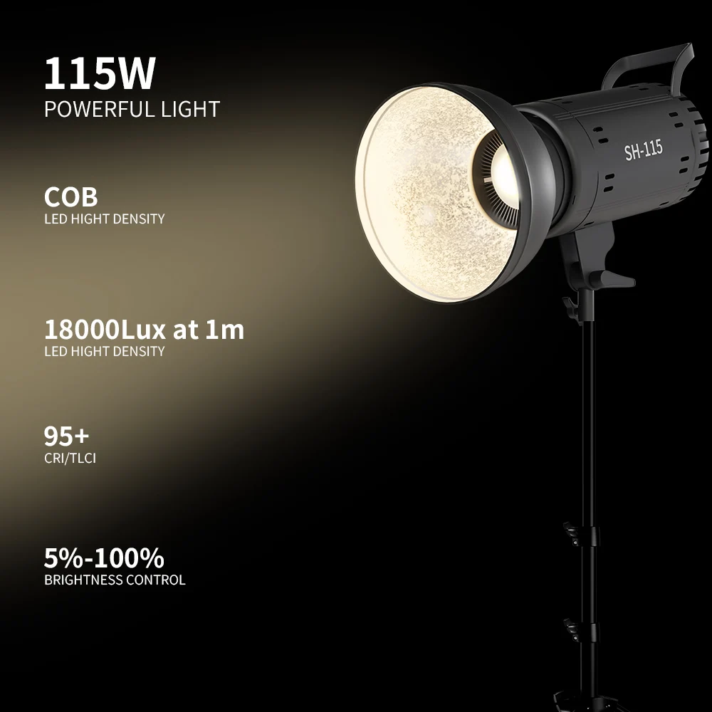 115W COB Video Light Photography Lamp 3200-5600K Dimmable For Studio Video Shooting Portrait Live Streaming Continuous Lighting