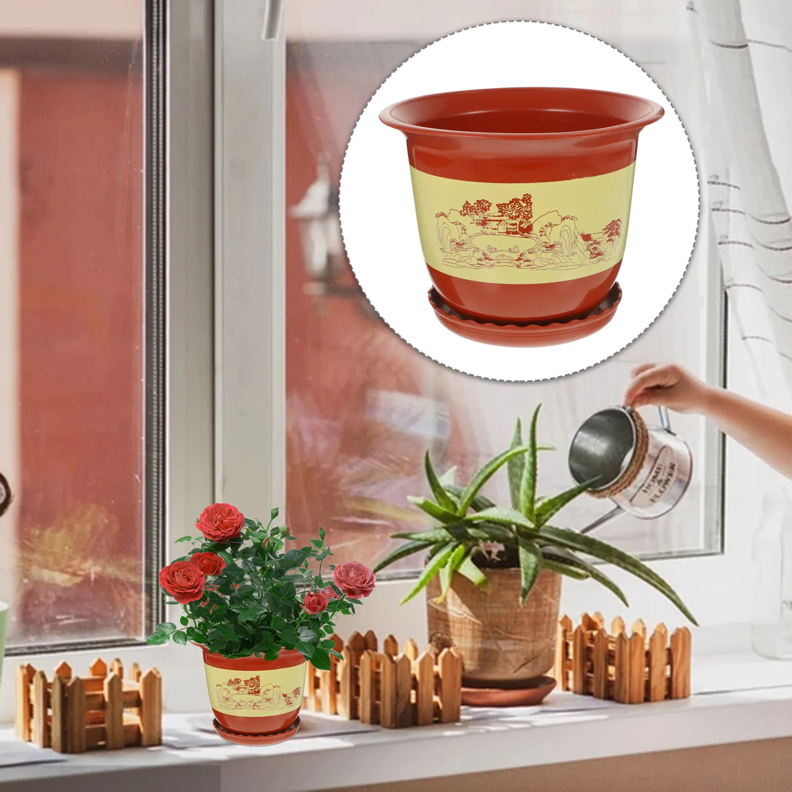 

6 set Pink Plastic Orchid Plant Pots with Saucer for Indoor Succulents Gallon Flower Pot Nursery Breathing Planter Container