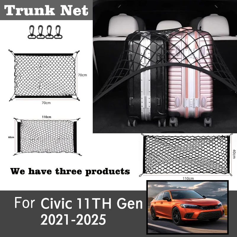 

Car Trunk Net For Honda Civic 11TH Gen Touring Sedan 2021-2025 Boot Luggage Mesh Nylon Bag Storage Rear Back Cargo Auto Box Nets