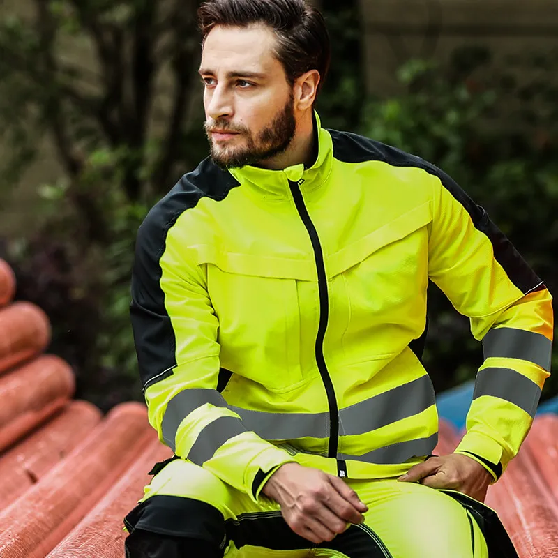 Sicherheits-Arbeitsanzüge, hohe Sichtbarkeit, reflektierende Jacke und Hose, Set für Herren, Hi-Vis-Arbeitskleidung, Arbeitskleidung für Herren,