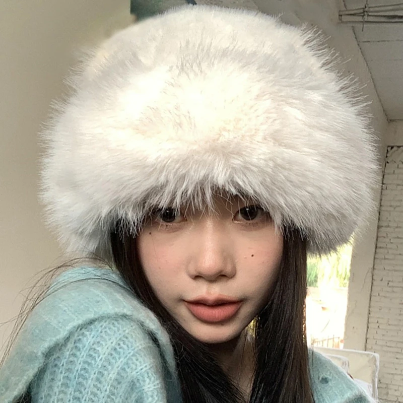 Winter Warm Snow Ski Cap Female Faux Fox Fur Thicken Winter Keep Warm Hats Lady Windproof Russian Hat Ear Protection Bonnet Caps