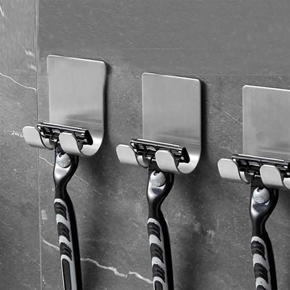 3pcs Stainless Steel Razor Hook Wall Adhesive Shaving Shaver Shelf Storage Holder for Bathroom Kitchen Organizer