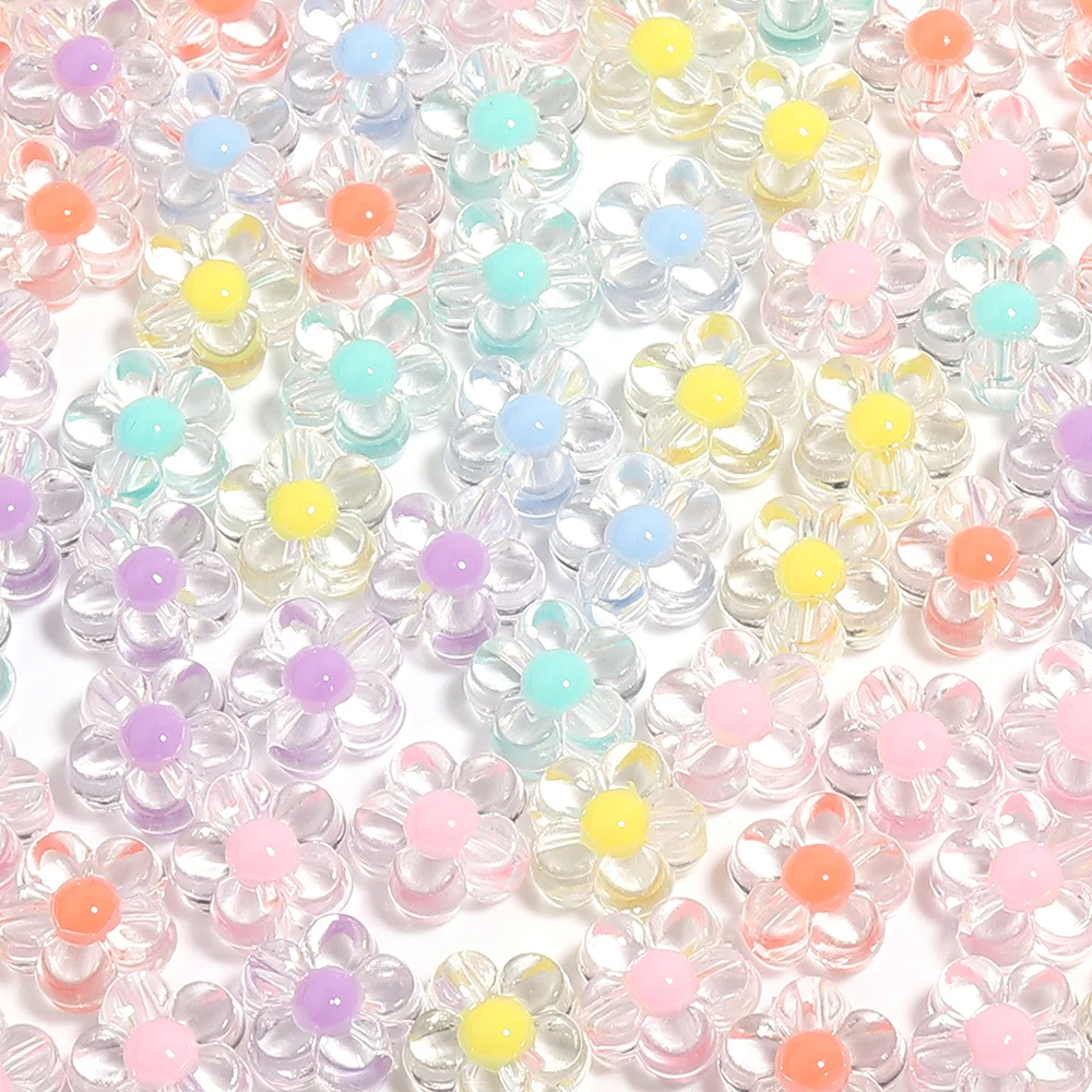 100pcs/lot Flower Beads Colorful Transparent Acrylic Beads Loose Beads For Children Girls DIY Jewelry Making Bracelet Necklace