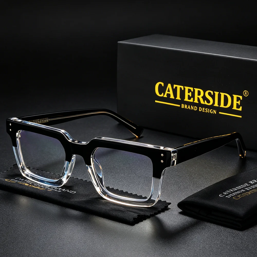 

CATERSIDE New Fashion Men's Glasses Square TR90 Frames Anti Blue Light Women's Eyewear Daily Simple Business Glasses Frames