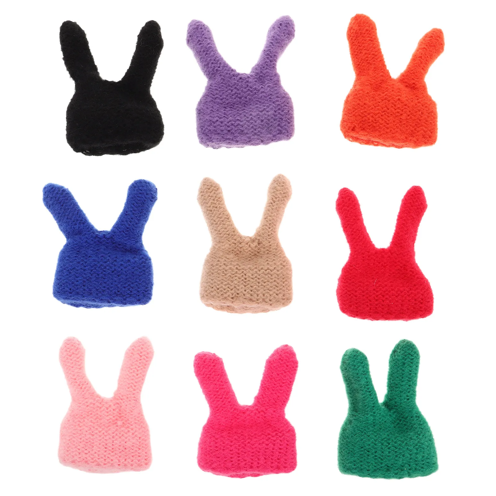 

9Pcs Mini Rabbit Ear Knitted Hats Handmade Tiny Beanie Headwear Accessories DIY Easter Craft Party Decorations
