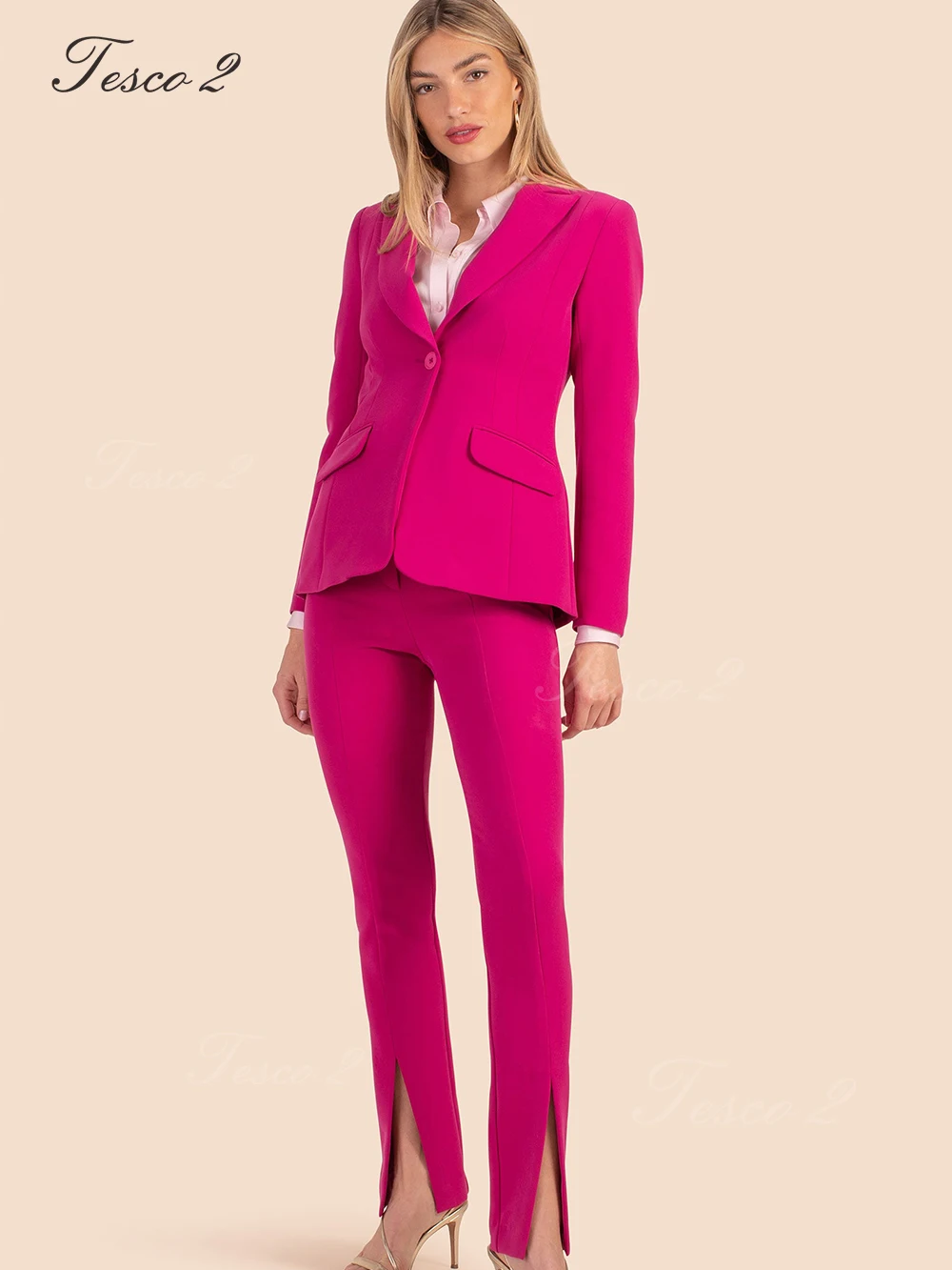 Tesco 2 Chic And Elegant Woman Set Slim Fit Split Pants Formal Wedding Party Pantsuit Business Office Bespoke