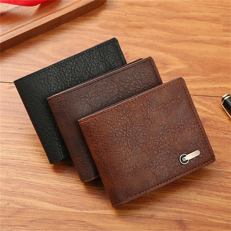 Pu Men Short Wallet Thin Style Folding Young Men Credit ID Card Holder Wallet Billfold Purse Clutch Solid Hombre Business Slim