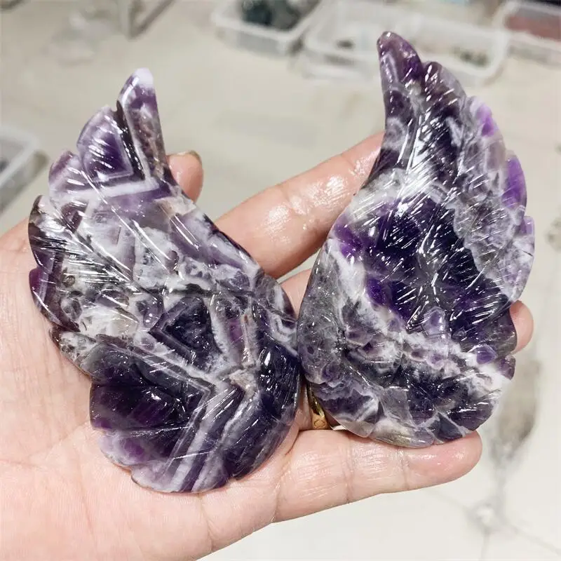 

1 Pair Natural Stone Dream Amethyst Handmade Carved Angel Wings Carving Crystal Craft Gift Home Decoration Ornament