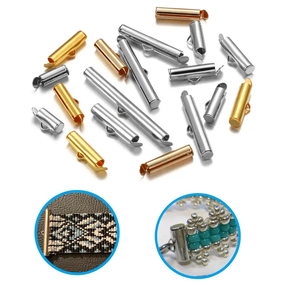 

30/50Pcs Crimp End Caps Slider Clasp Buckles Tubes DIY Jewelry Making Connectors Necklace Bracelet Craft Findings