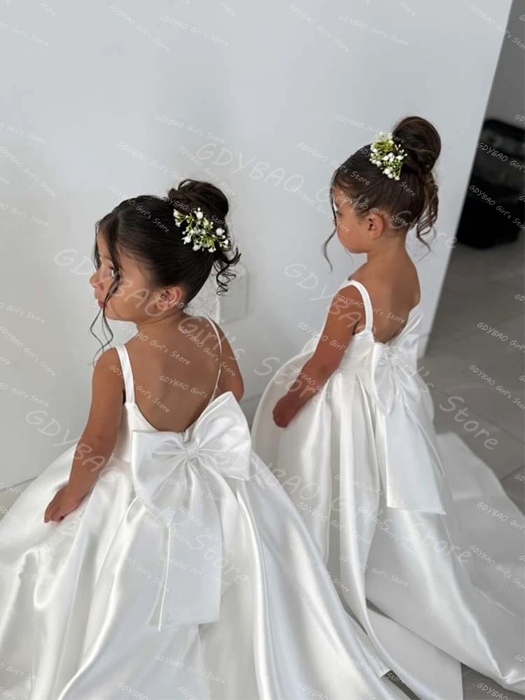 Vestido de niña de flores de color marfil con correa de lazo, Mini vestido de novia para novia, vestido de baile para niños, vestido de primera comunión, Vestidos de novia personalizados