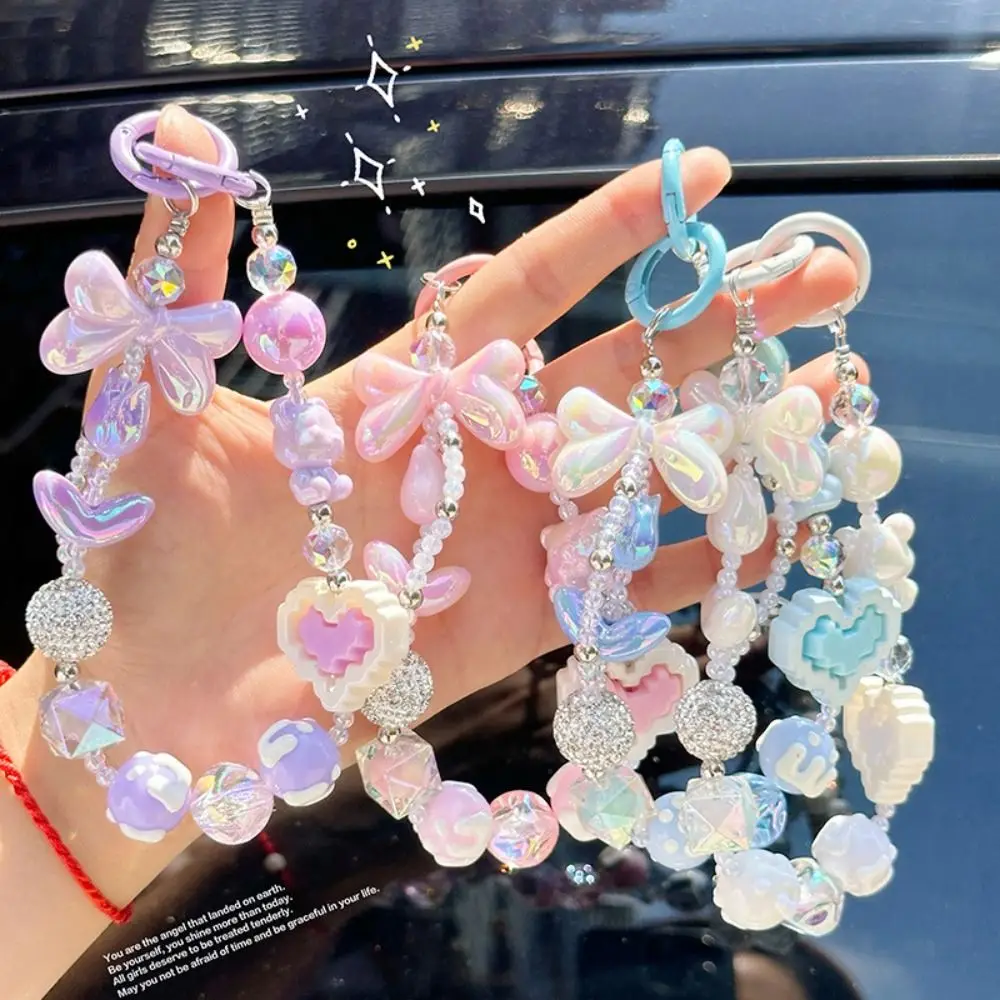 Kawaii Simple Phone Pendant Acrylic Bead String Phone Bracelet Girls Women Phone Case Jewelry Gift Phone Rope Decoration