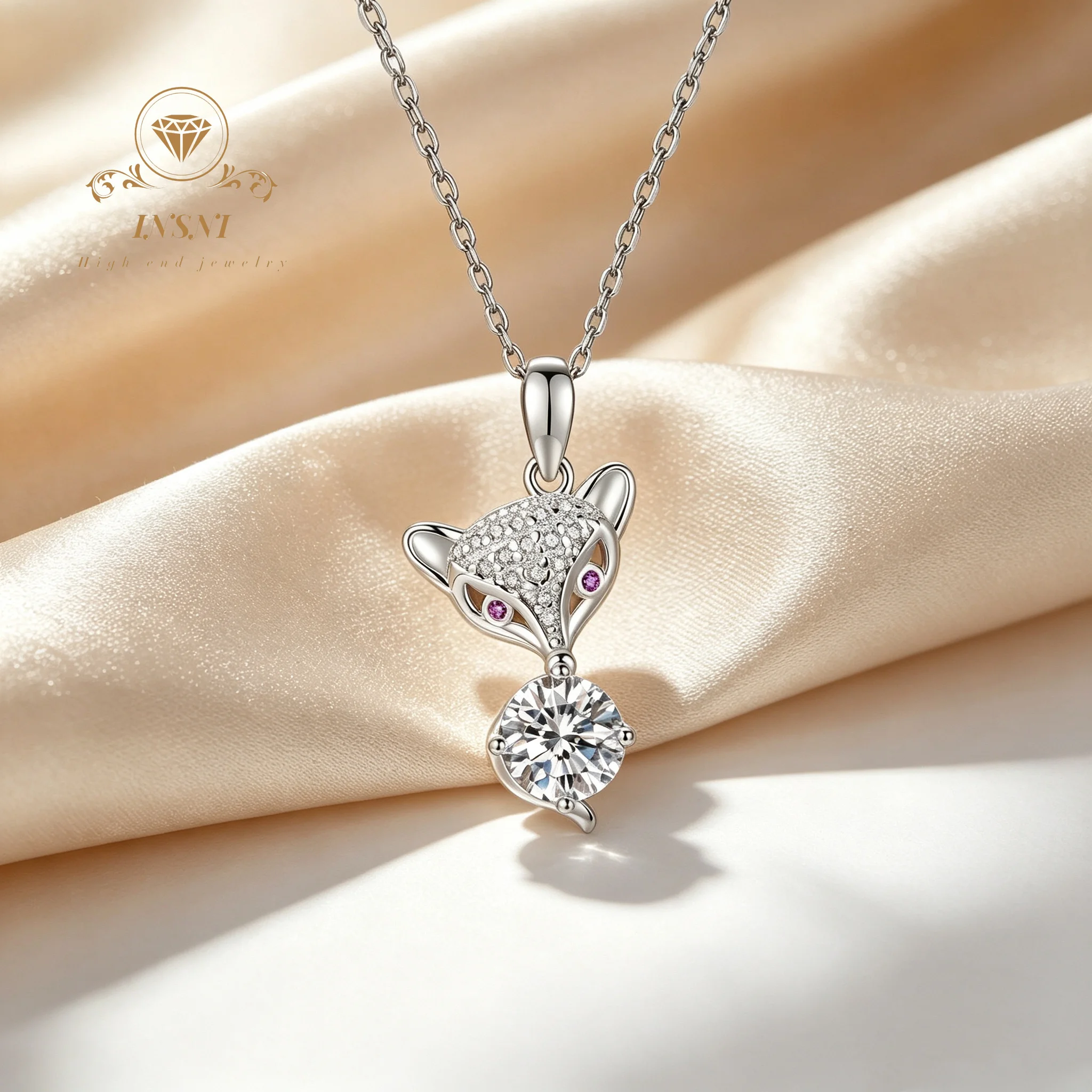 Fox Pendant S925 Silver Pendant Women's One-carat Affordable Light Luxury Moissanite Necklace Women's Collarbone Chain Jewelry
