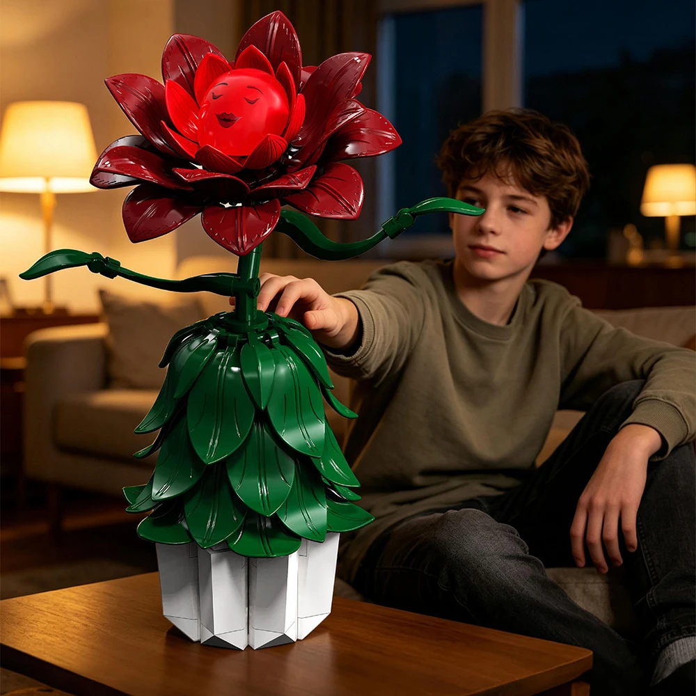 378PCS Double Rose Building Blocks Smile Flower Bouquet Vase Model Bricks Home Decoration Educational Toy Romantic Holiday Gift view 5