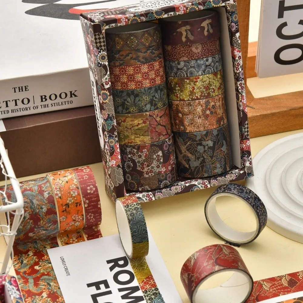 12Rolls Exquisite Design Washi Tape Set DIY Vintage Style Wrapping Washi Tape Decorative Pattern Gift Wrapping Artistic Tape