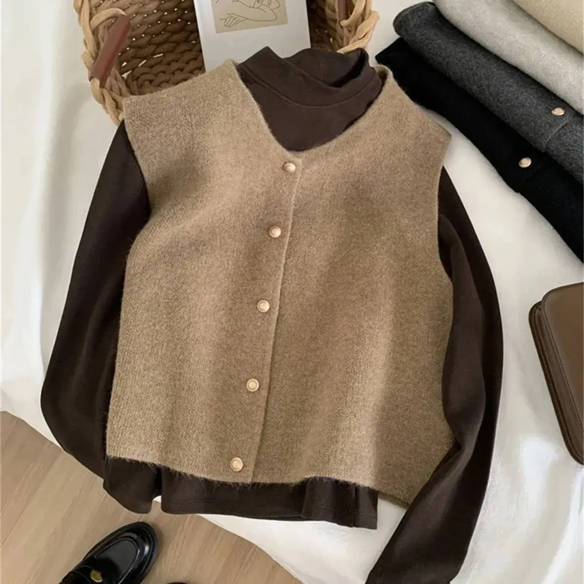 Feminino elegante tripulação pescoço cardigan outono inverno sem