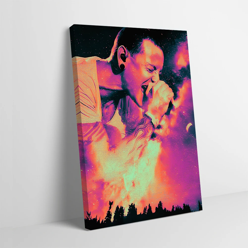 Chester Bennington Singing With Fire Printed Poster Customizable Pictures Wall Art Canvas Painting Gift for Wand Deko Decor Room