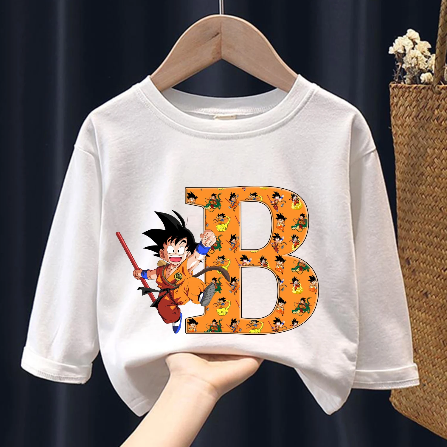 Dragon Ball Goku Long Sleeve for Children A-Z Letter Clothing Fashion Cartoon Caftan Kids Anime Clothes Round Neck Blouse Gift