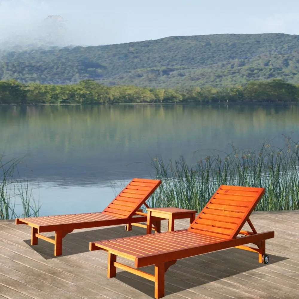 Outdoor Solid Wood Lounger Waterproof Sunscreen Hotel B & B Villa Beach Balcony Lounger Outdoor Leisure Pool Lounger