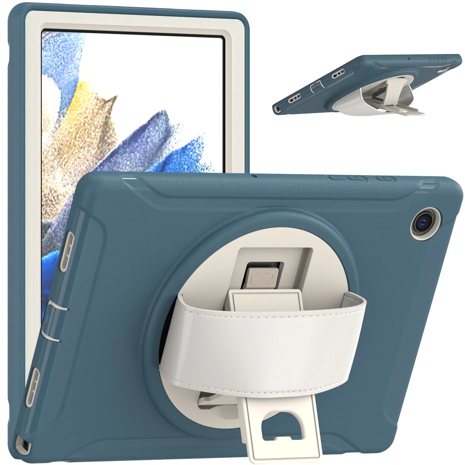 

3-Layers Protection Cover For Samsung Galaxy Tab A8 10.5 inch 2022 Model SM-X200 SM-X205 360 Rotatable Stand Hybrid Cover PC-TPU