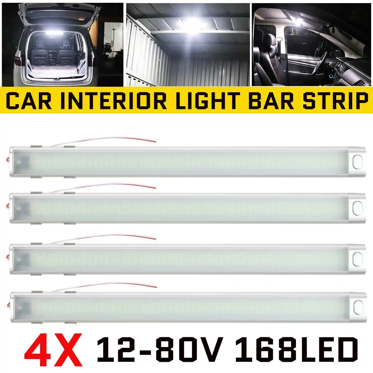 2/4PCS 168LED Car Interior Light Bar Strip with ON/OFF Switch for Truck RV Van Lorry Camper Boat Caravan Motorhome 12V-80V