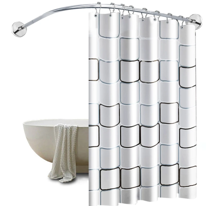 Extendable Curved Shower Curtain Rod U Shaped 201 Stainless Steel Shower Curtain Poles Punch-Free Bathroom Curtain Rail 6 Size