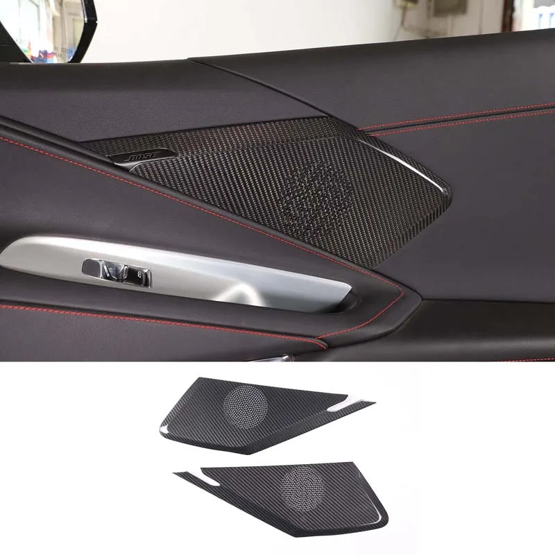 For Chevrolet Corvette C8 Z06 Z51 2020-2024 Real Carbon Fiber Interior Side Door Horn Frame Cover Trim Horn Cover Accessories