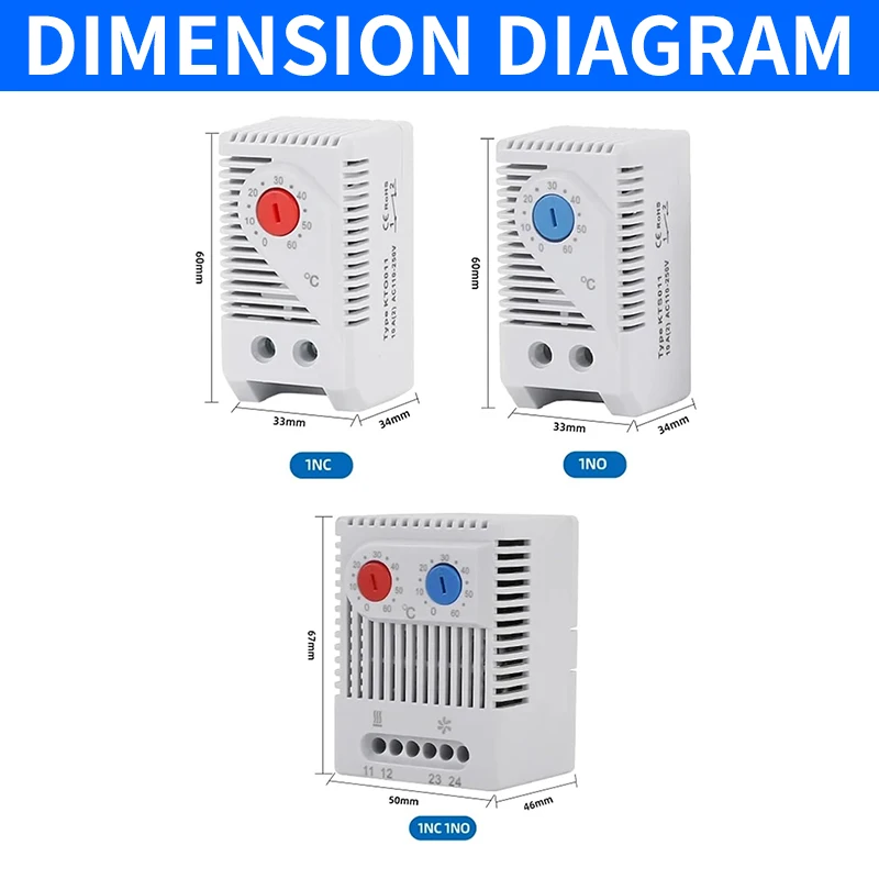 

0-60'C KTO011 KTS011 DIN Rail Mini Compact Bimetallic Thermostat Mechanical Temperature Controller Normal Open Close ZRO011