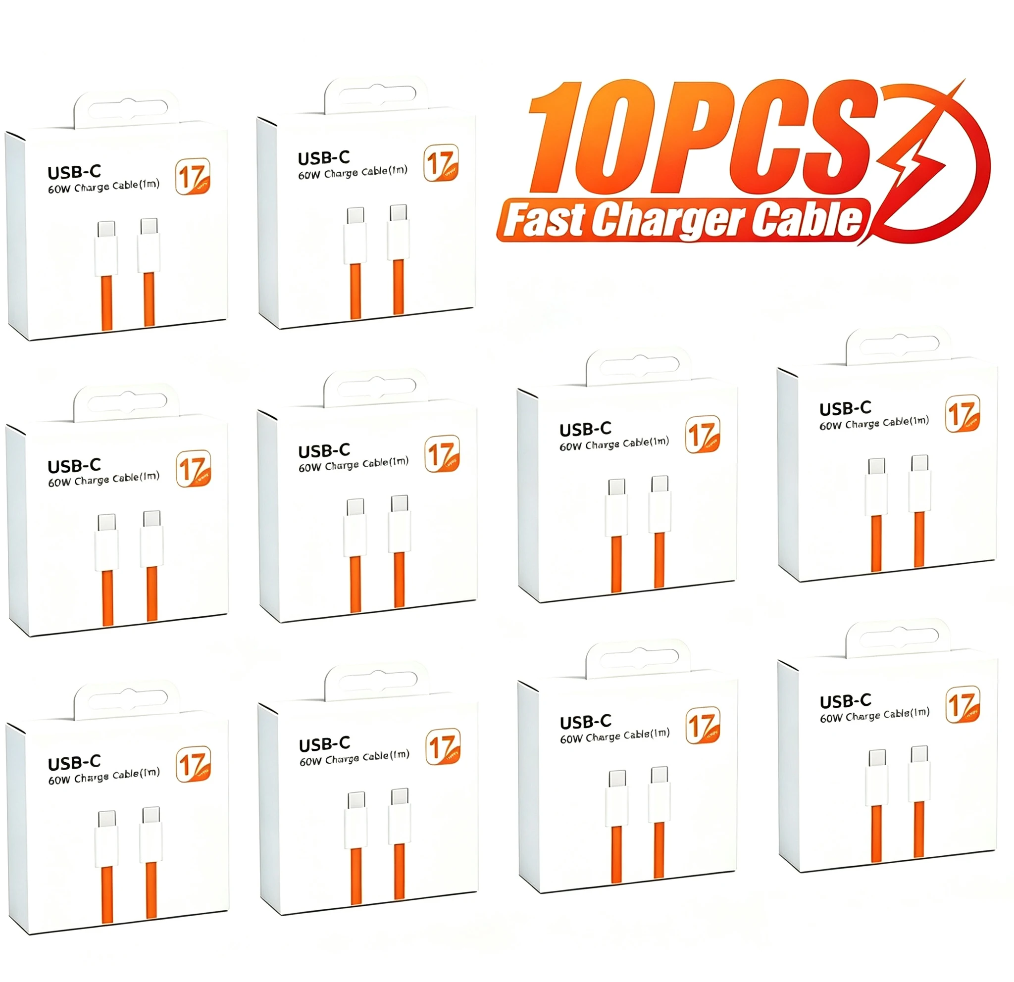 10 PCS 60W PD USB-C Fast Charging Braided Cable For iPhone 15 16 17 Air Samsung Xiaomi Redmi POCO Type C Cables add Retail Box