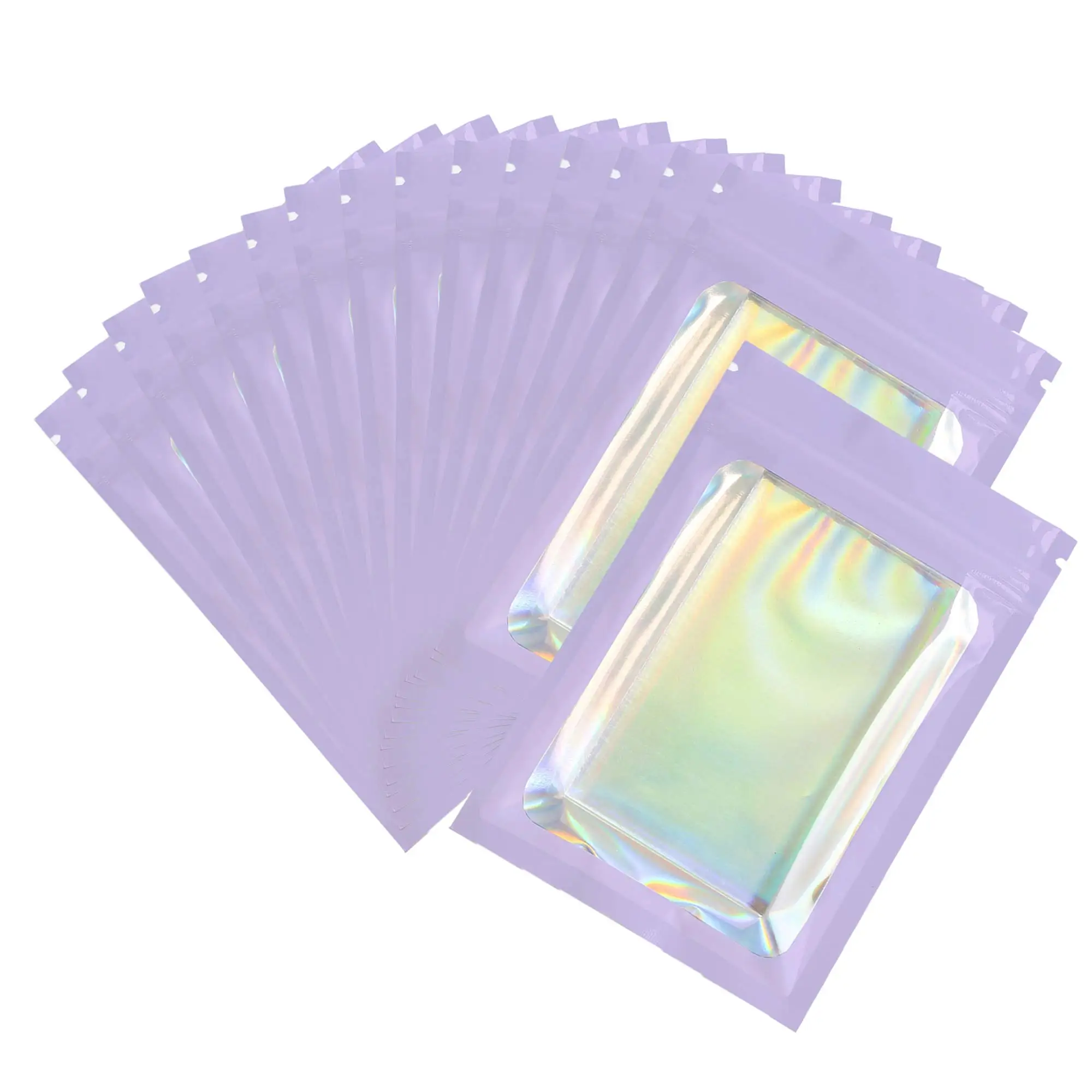 100pcs Glossy Purple Heat Sealable Mylar Bags Jewlery Eyelash Flat Reclosable Zip Lock Holographic Packaging Bags