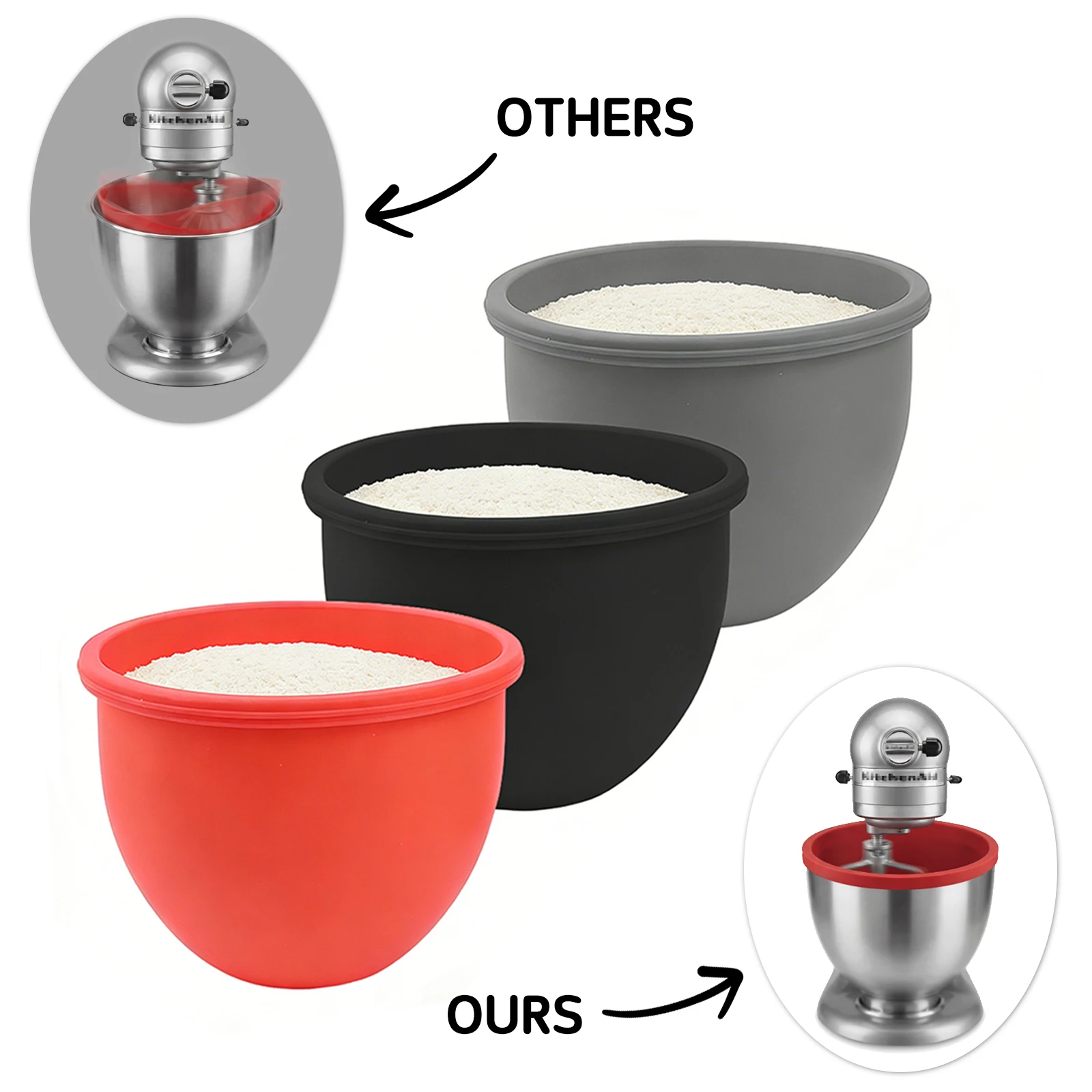 

Silicone Bowl With Lids for Kitchen Aid Tilt-Head 5 Qt Mixer Heat Resistant Non Slip Reusable Mixer Attachment Baking Accessory