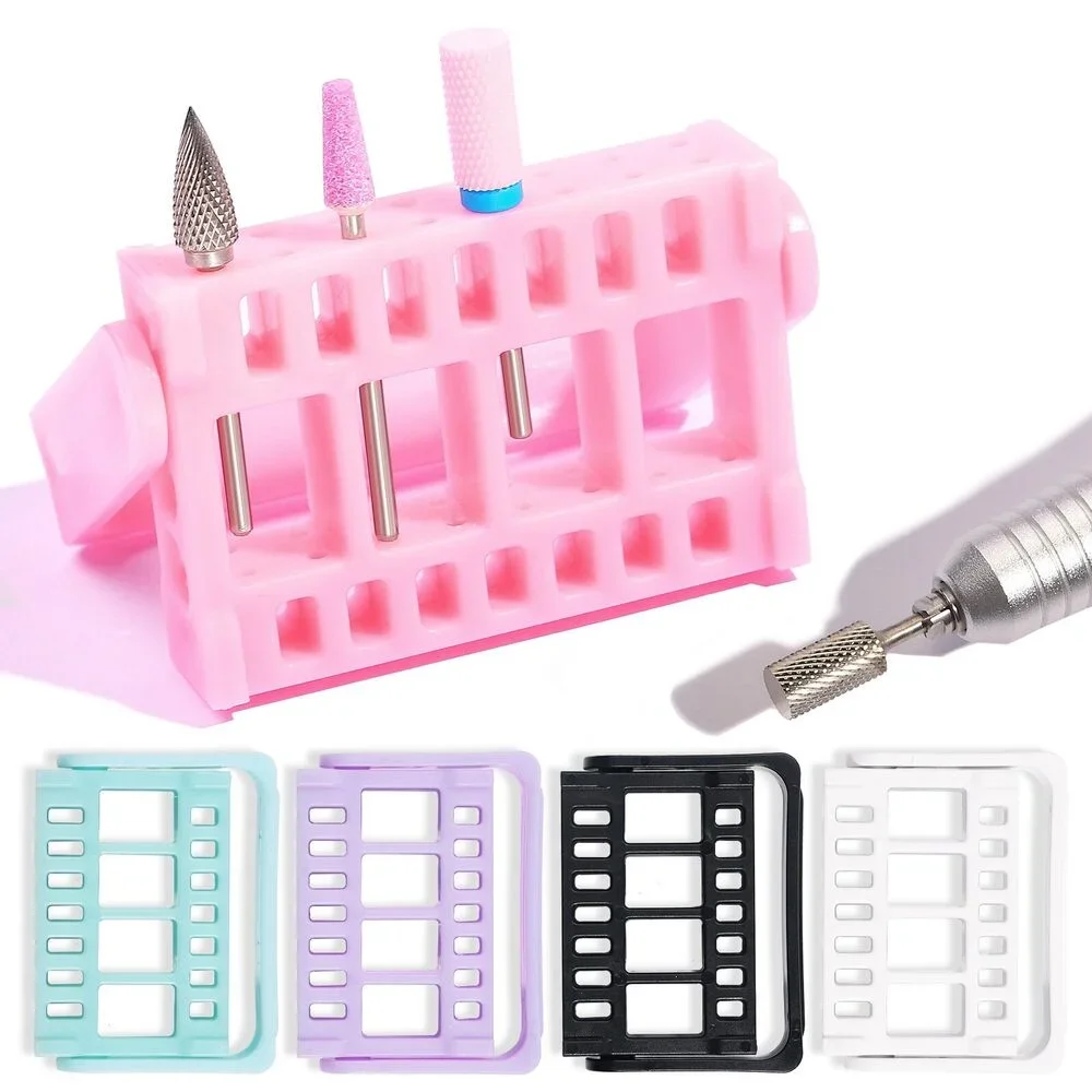 

16 Holes Nail Art Plastic Nail Drill Stand Holder Empty Drill Bit Case Display