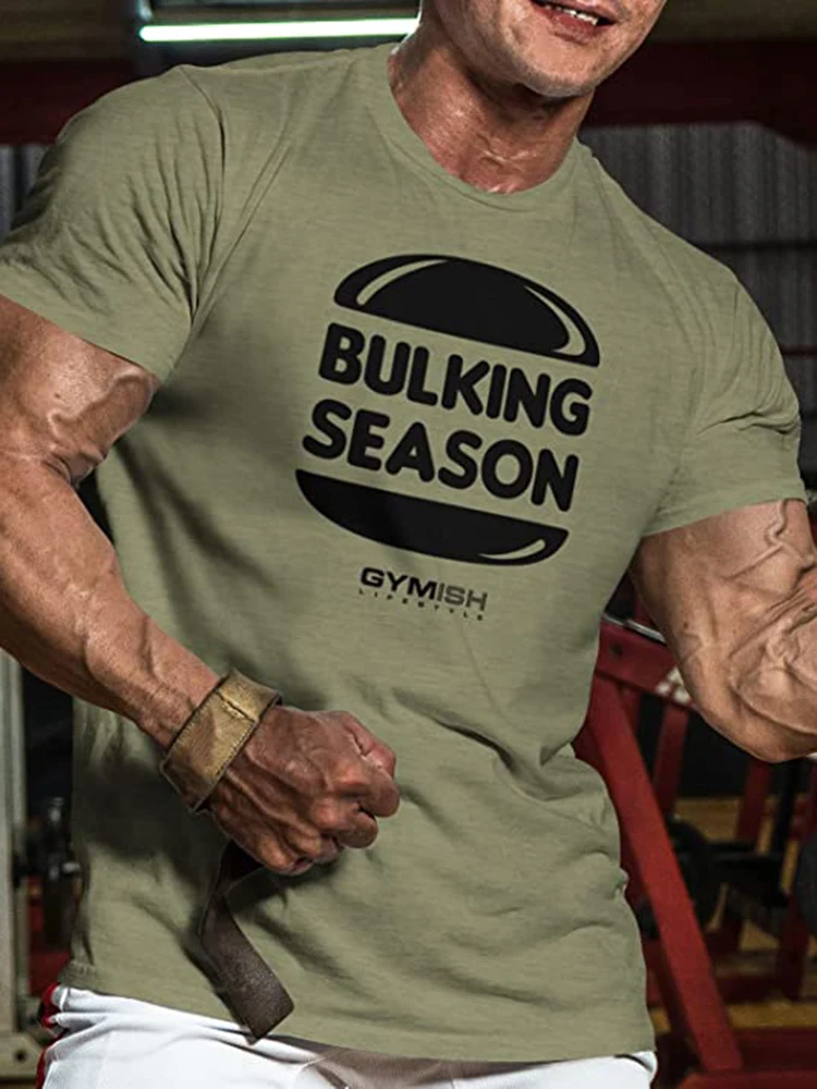 Bulking Season V2 Workout T-Shirt Funny Gym Shirts High Quality Cotton Casual Men Short Sleeves Top Muscle Man Tough Guy T-Shirt