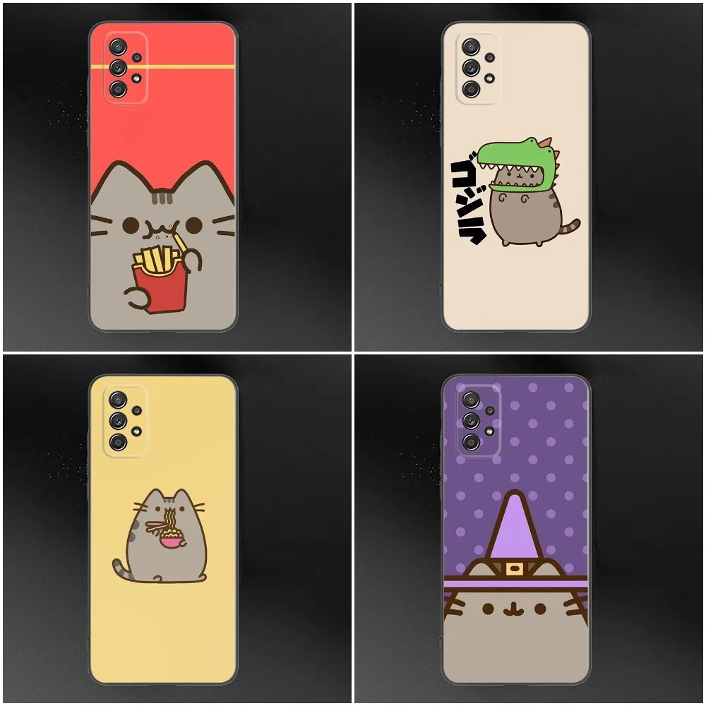 

Kawaii Cat P-Pusheen Phone Case For Samsung S24,S23,S22,S21,S20,S10,S10E,S9 Plus FE Note 20 Ultra 10,9 Plus Black