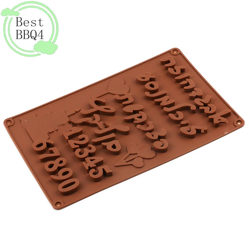 (BBQ4)1Pc 3D Hebrew Letters Arabic Numbers DIY Silicone Chocolate Mold For Baking Cake Bakeware Mould Decorating Tools