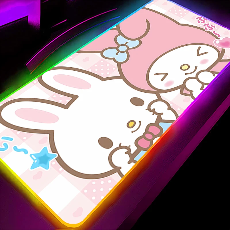 แผ่นรองเมาส์ LED ลายมายเมโลดี้ ไฟแบ็คไลท์ สำหรับเล่นเกมส์ น่ารัก ขนาด XXL อุปกรณ์เสริมสำหรับคอมพิวเตอร์ พีซี คีย์บอร์ด นักเล่นเกมส์ RGB แผ่นรองโต๊ะ alfombrilla xxl Mousepad