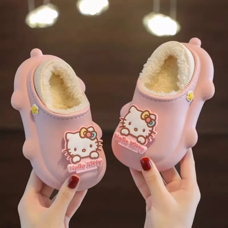 Sanrio Slippers Cartoon Hello Kitty My Melody Kuromi Cinnamoroll Autumn and Winter Warm Cotton Soft Home Shoes Holiday Gifts