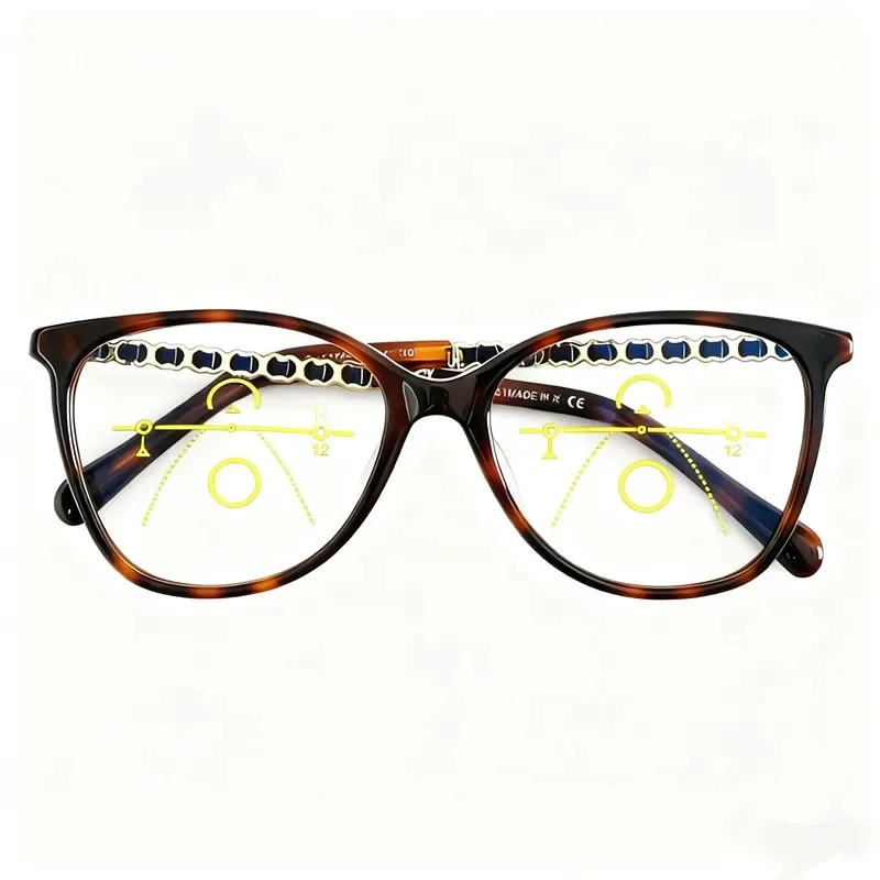 

Fashion Des Lady Butterfly Cateye Progressive Readingglasses UV400 Anti-Blueray Multi-Focus Plank Chain Leg 0ADD+1.00---+3.50