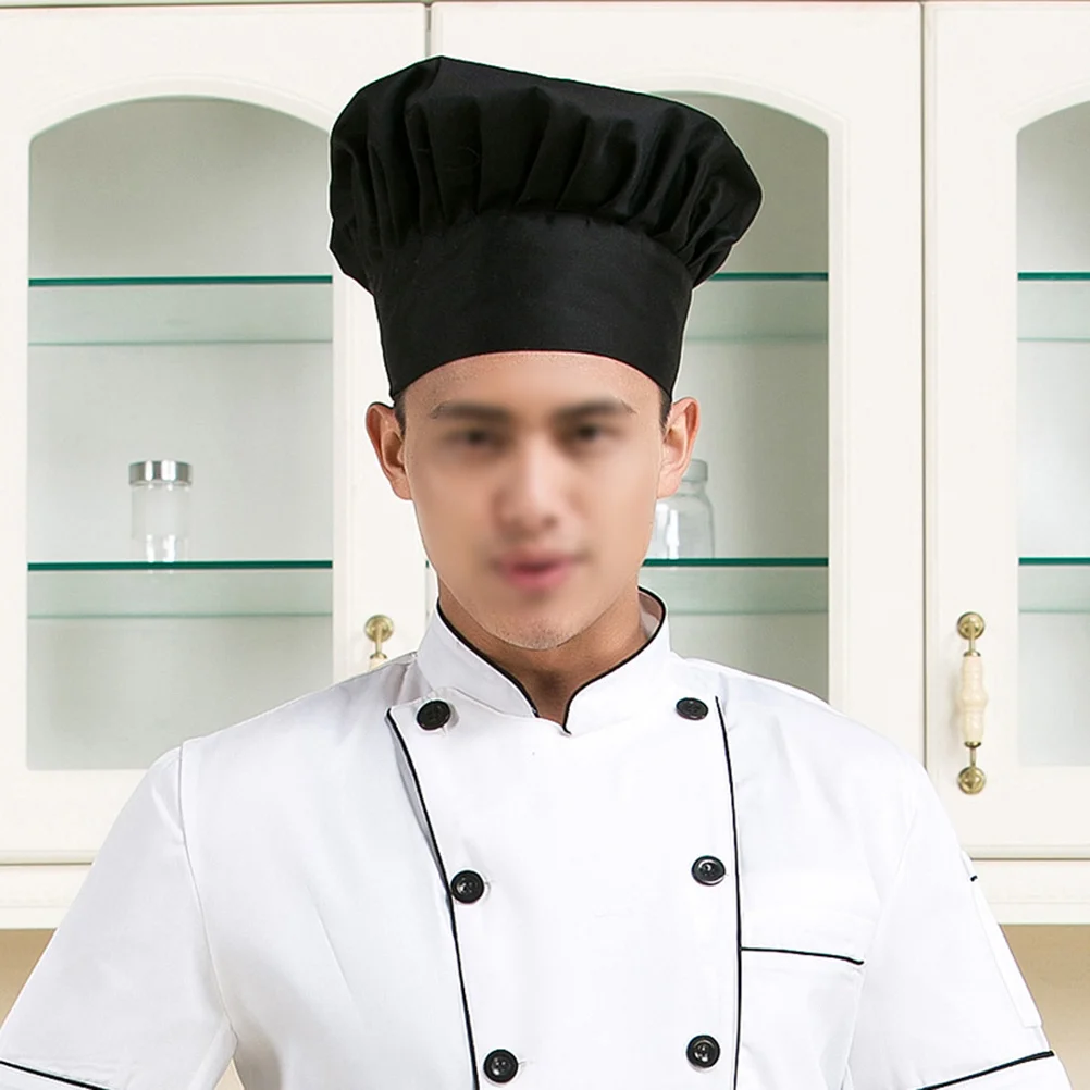 Chapeau de Chef noir à dos élastique, casquette de cuisine Style champignon, couvre-chef de cuisine pour Restaurant, confortable, respirant, Durable, unisexe