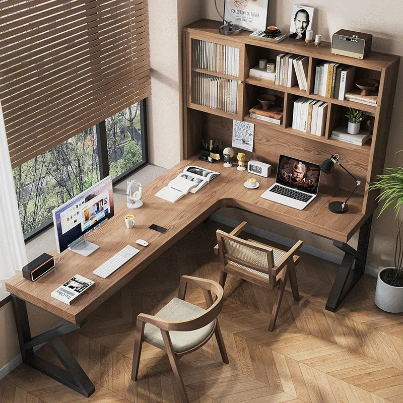 Solid wood corner desk book integrated 7 figure office desk home corner computer desk