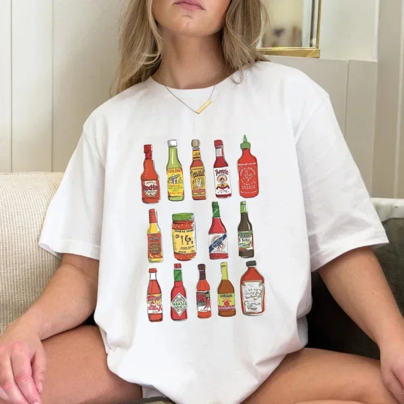 Sauce Cute Funny Foodie T-Shirt Women Vintage Short Sleeve Retro Graphic Tops Cotton Humor Vintage Casual Soft  Clothes Tees