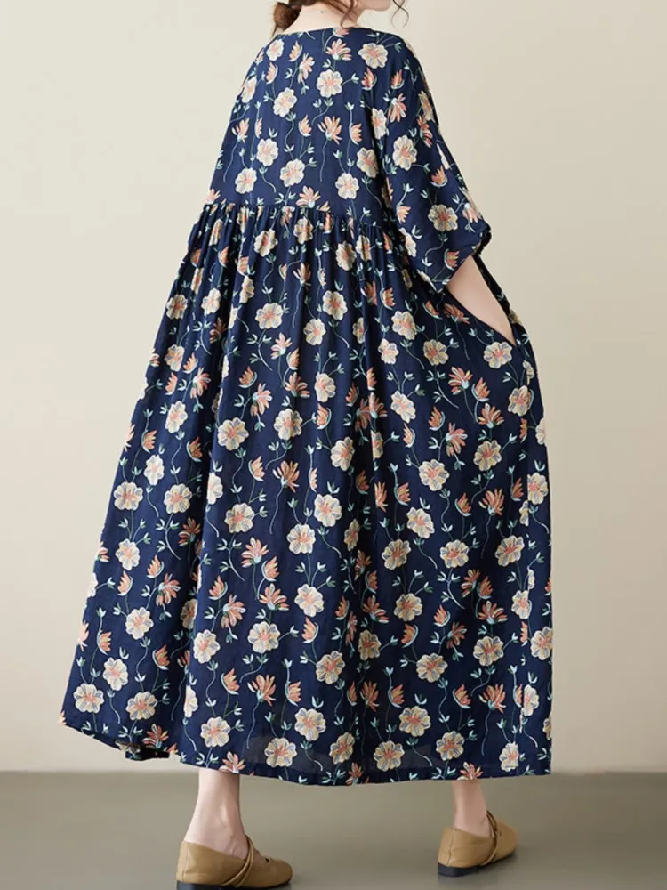 Abito longuette oversize con stampa floreale estiva abito donna a pieghe con volant abiti larghi da donna abito donna manica corta stile bohรฉmien