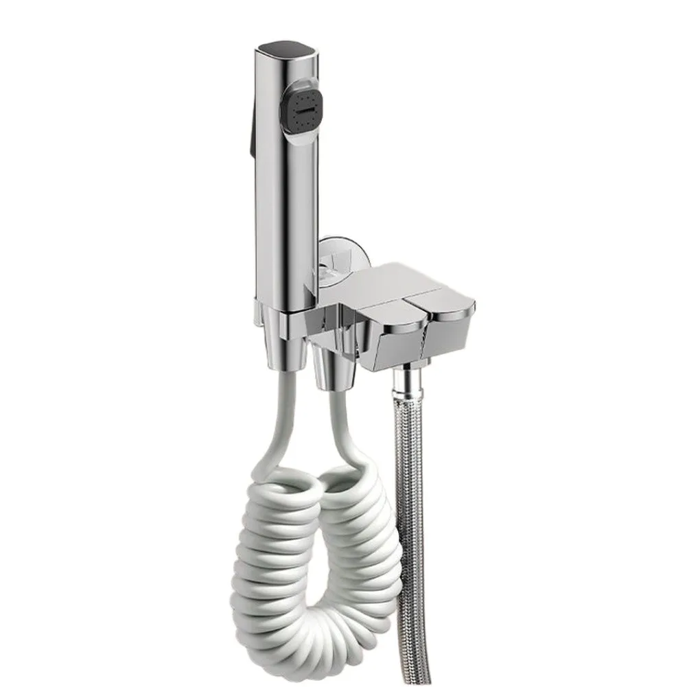 High Pressure Dual Outlet Spray Nozzle with Angle Valve Compact Design Featuring Anti Backflow Valve for Bathroom Use