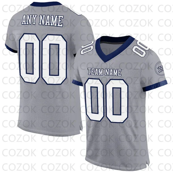 

Custome Gray White Football Jerseys for Men Women Unisex Football Short Sleeves Athletic Tee Shirts