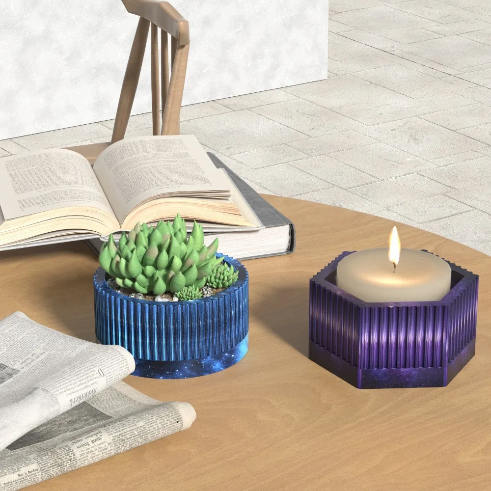 Striped Geometric Candle Jar Silicone Molds DIY Triangle Round Hexagon Cement Concrete Plaster Flowerpot Epoxy Resin Mold