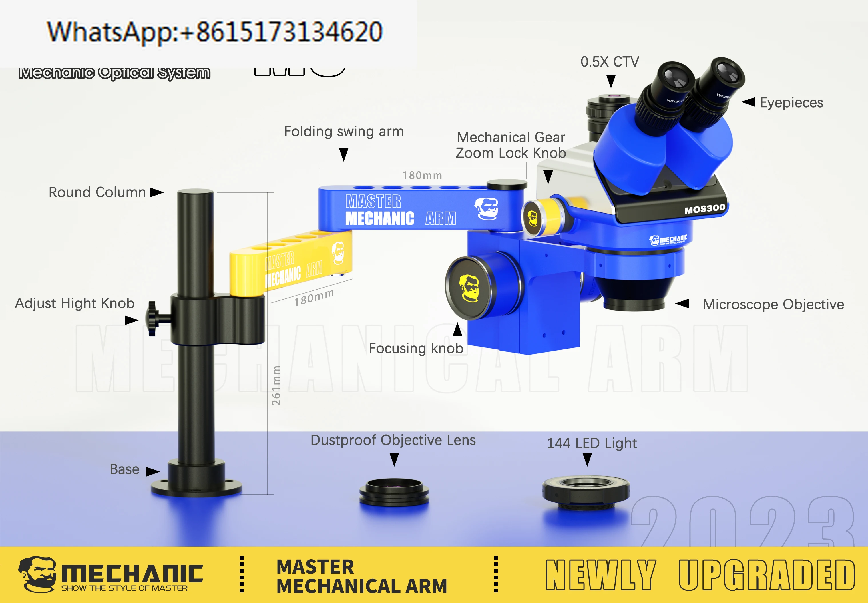 MECHANIC MOS300-M3 Trinocular Stereo Microscope with  Adjustable Microscope Arm Stand Zoom for Phone Camera Repair Tools