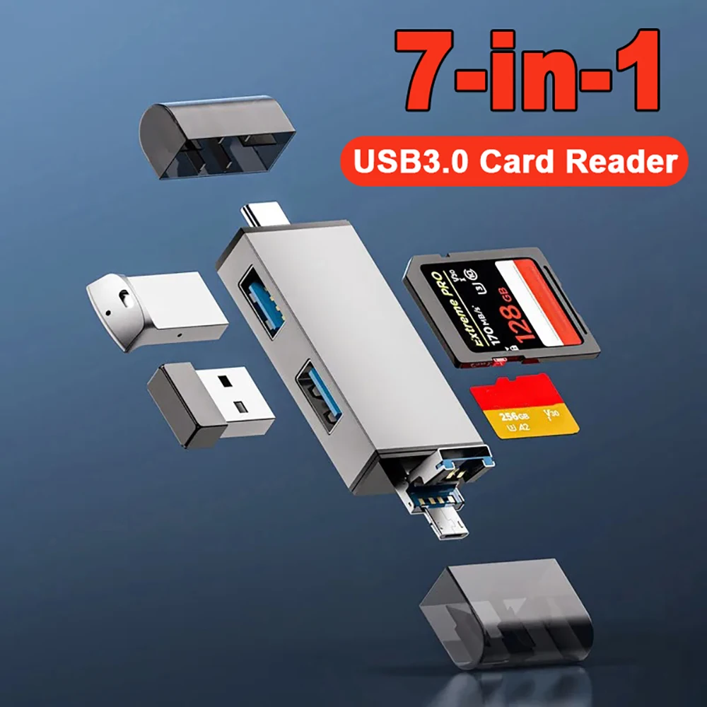 7 in 1 Card Reader USB 3.0 Type C to SD TF Memory Card Flash Drive Adapter for PC Laptop Accessories Multi Smart Cardreader