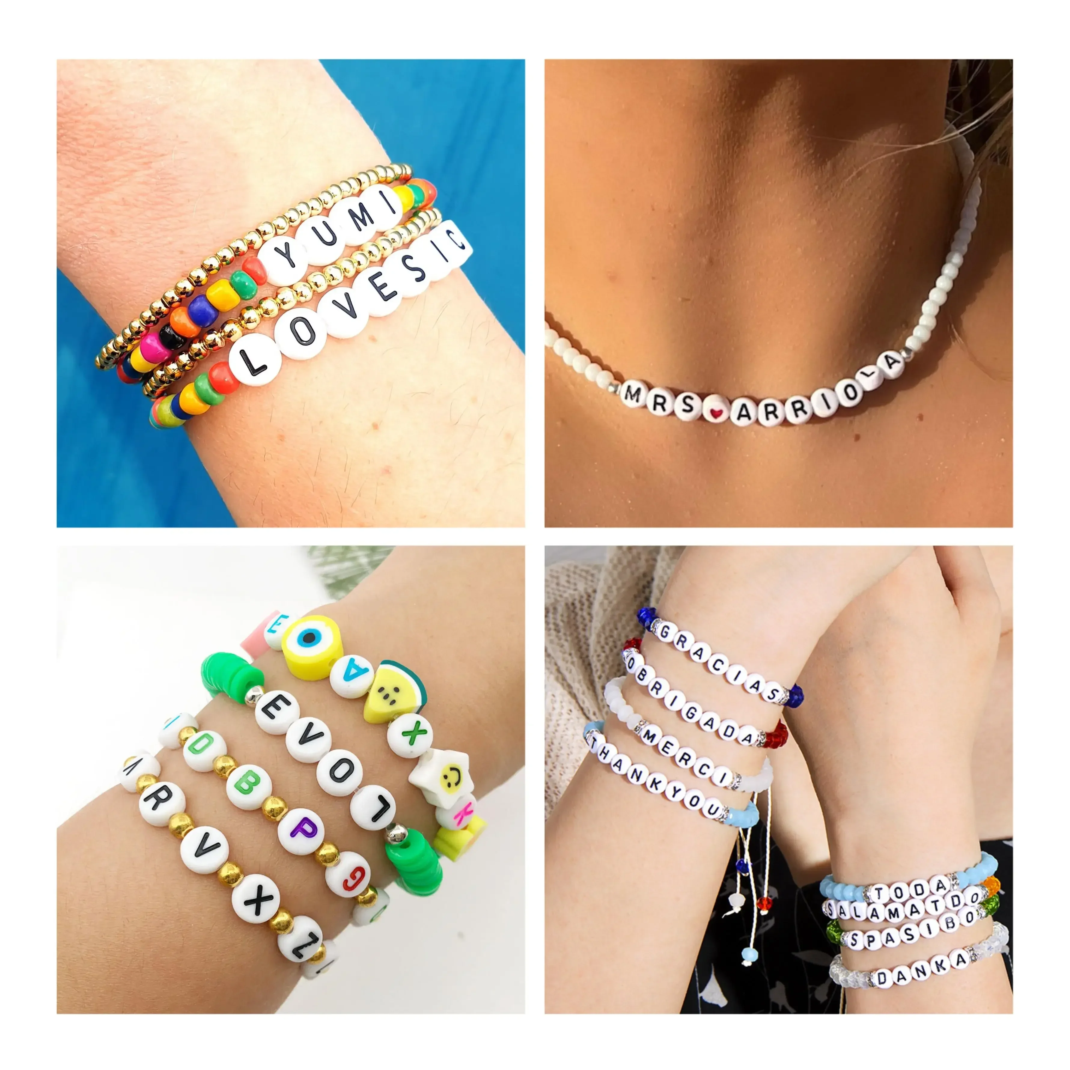 حروف أبجدية من الأكريليك لصنع الحلي ، حبات مستديرة بحروف a-z ، فضفاضة ، بيضاء ، سهلة الاستخدام ، إكسسوارات الأساور ،-من من من-من #5