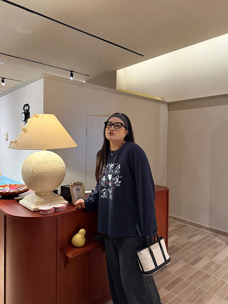 

Свободная женская футболка с длинным рукавом, круглым вырезом, мультяшным принтом, винтажным дизайном, модная, больших размеров, повседневная, с оригинальным дизайном плеч